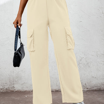 Antmvs Straight Leg Cargo Pants, Y2K High Waist Solid Pants For Spring & Fall, Women's Clothing