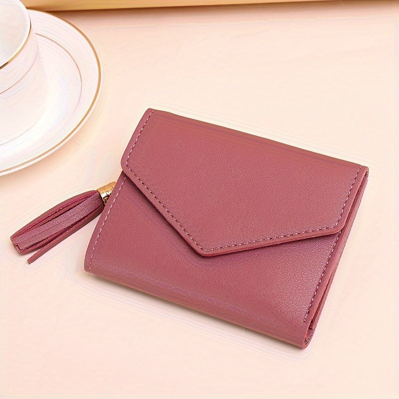 Women's Hand Bag With Heat And Tassel Accessories, Trendy Short Trifold Wallet, Short Coin Purse