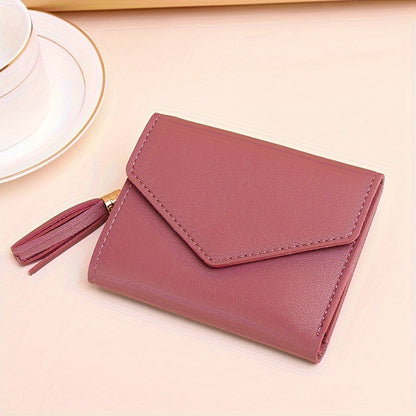 Women's Hand Bag With Heat And Tassel Accessories, Trendy Short Trifold Wallet, Short Coin Purse