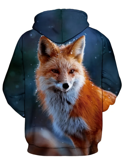 Plus Size Men & Women's 3D Fox Graphic Print Hooded Sweatshirt For Spring Fall Winter, Men's Clothing