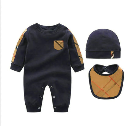 100%cotton baby Rompers boy girl 1-2 years old newborn luxury Newborn Long sleeve short sleeves kids designer jumpsuit hat Bibs 3 piece set