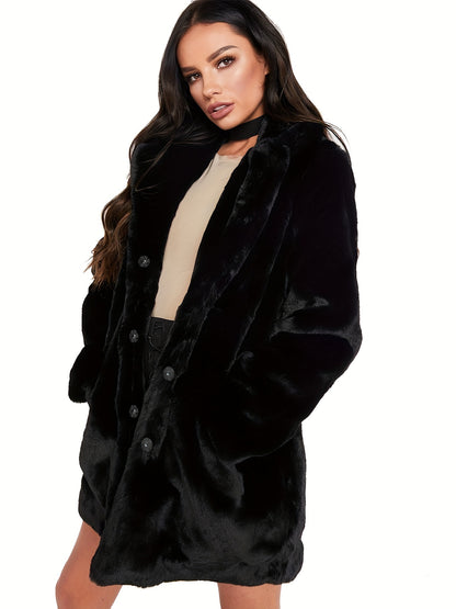 Antmvs Winter Warm Plush Loose Coat, Casual Long Sleeve Fashion Teddy Outerwear, Women's Clothing