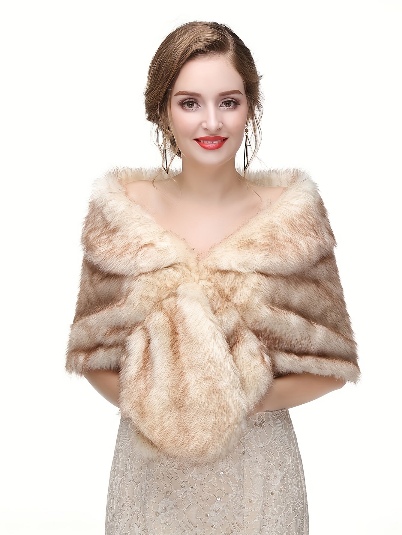 Antmvs Faux Fur Cape Coat, Elegant Button Front Coat For Fall & Winter, Women's Clothing