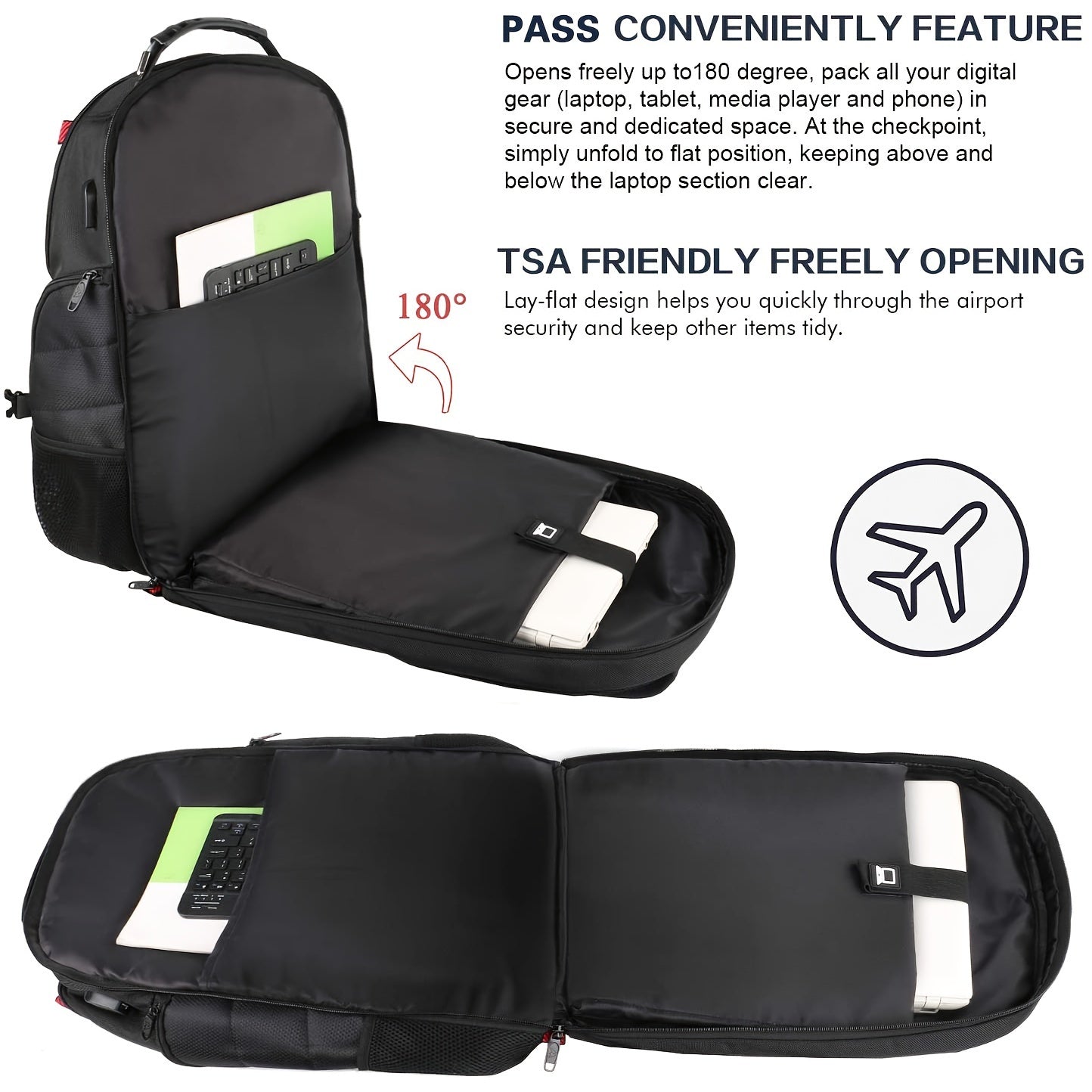 1pc Extra Large 17-Inch Laptop Backpack for Men and Women - Anti-Theft, Water Resistant, TSA Compliant, USB Port, Adjustable Shoulder Straps, Multiple Utility Pockets, Durable Polyester Fabric, Perfect for Travel, College, Business, and Outdoor Activities