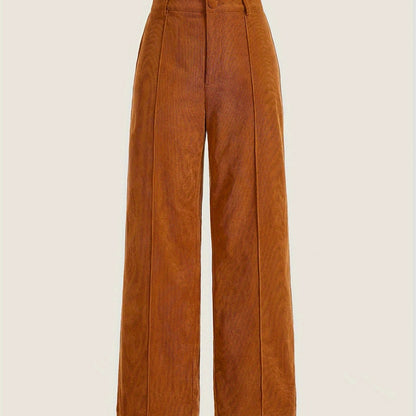 Antmvs Solid Corduroy Button Front Pants, Casual Wide Leg Pants For Fall & Winter, Women's Clothing