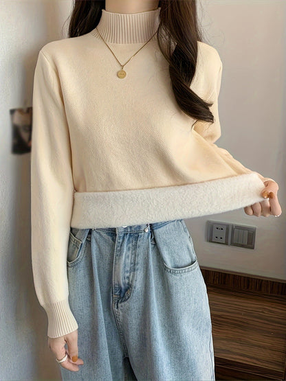 Antmvs Solid Mock Neck Pullover Sweater, Casual Long Sleeve Basic Versatile Sweater, Women's Clothing