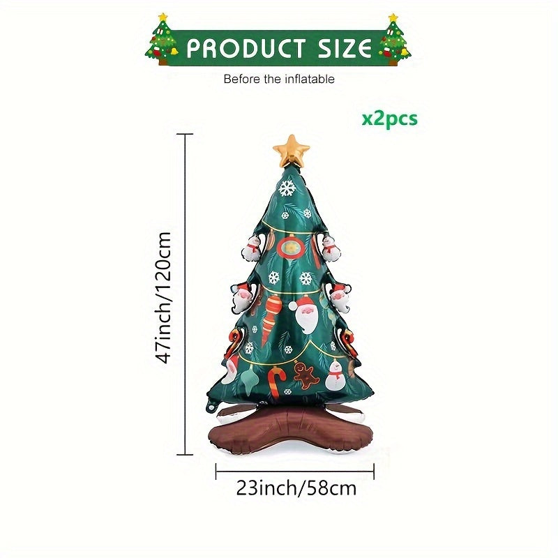 2pcs-47 Inch Standing Christmas Tree Balloon Large Snowman Golden Star Christmas Tree Balloon Christmas Theme Balloon Christmas Tree Shape Balloon Christmas Decoration