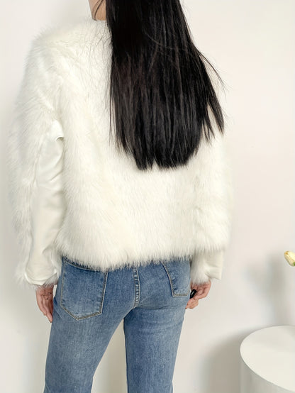 Antmvs Button Front Faux Fur Coat, Elegant Long Sleeve Coat For Fall & Winter, Women's Clothing