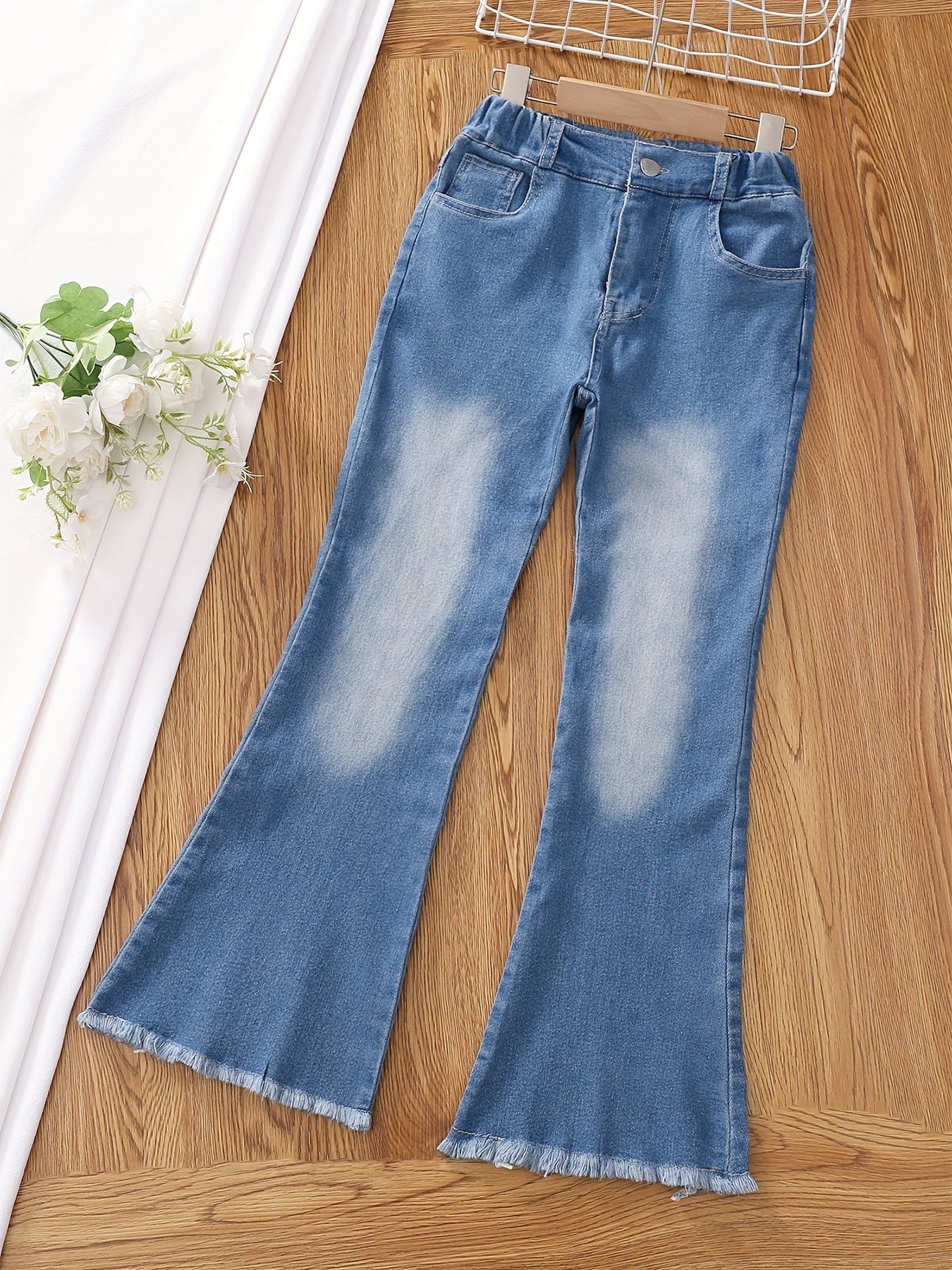 Antmvs Girls' Pull-on Flare Leg Stretch Casual Denim Jeans For Kids Teen Girls Fits For All Seasons
