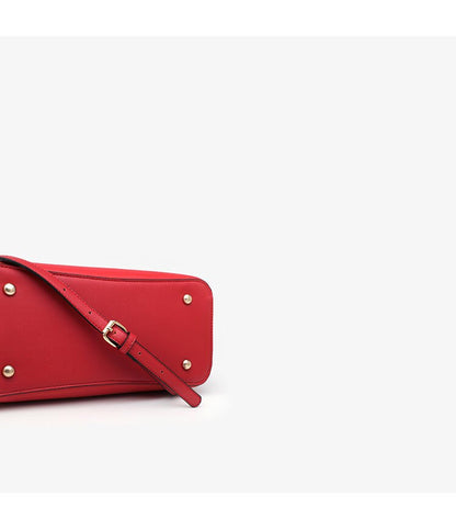 Antmvs Cute Red Minimalist Solid Color Luxury Genuine Leather Top Handle Handheld Handbag for Women, Shoulder Bag, Crossbody Bag, Messenger Bag