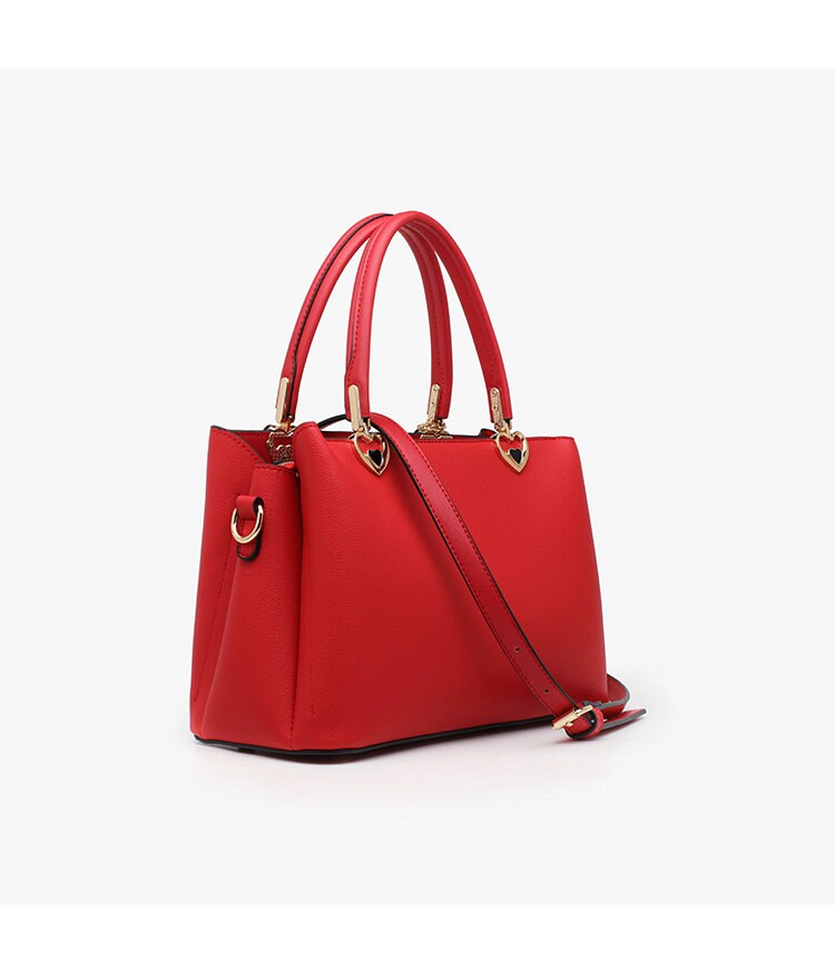 Antmvs Cute Red Minimalist Solid Color Luxury Genuine Leather Top Handle Handheld Handbag for Women, Shoulder Bag, Crossbody Bag, Messenger Bag