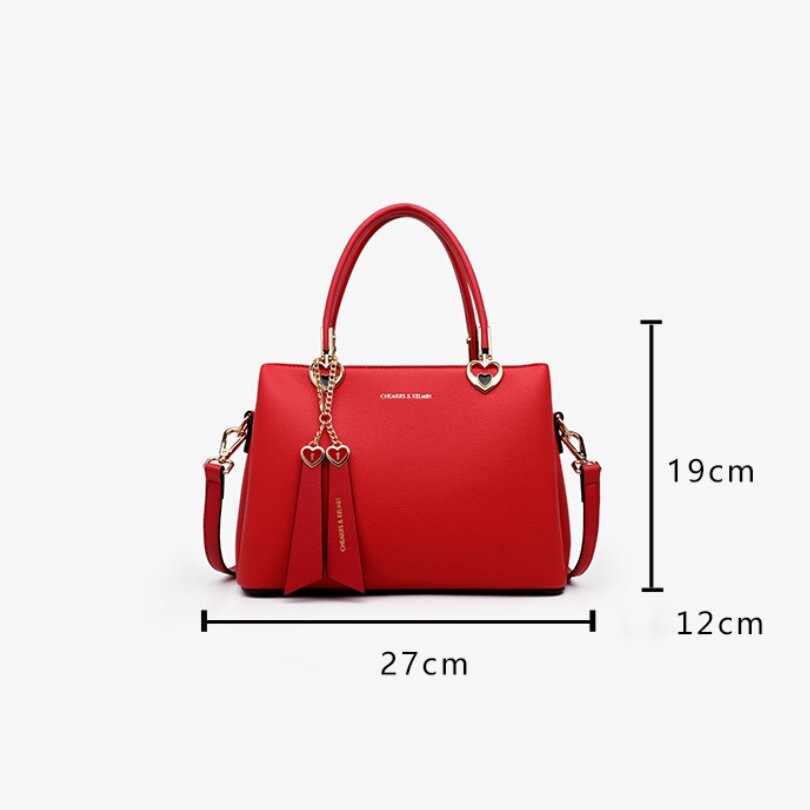 Antmvs Cute Red Minimalist Solid Color Luxury Genuine Leather Top Handle Handheld Handbag for Women, Shoulder Bag, Crossbody Bag, Messenger Bag