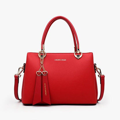 Antmvs Cute Red Minimalist Solid Color Luxury Genuine Leather Top Handle Handheld Handbag for Women, Shoulder Bag, Crossbody Bag, Messenger Bag