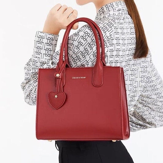 Antmvs Cute Wine Red Minimalist Solid Color Simple Slick Luxury Genuine Leather Top Handle Handbag for Women, Shoulder Bag, Crossbody Bag