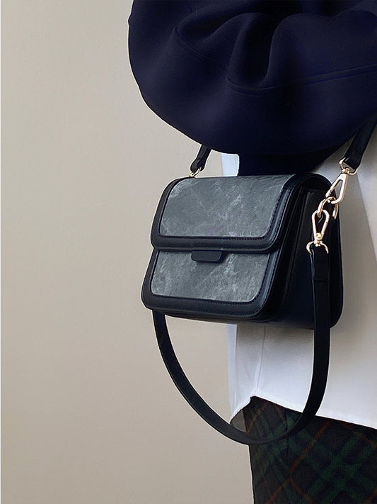 Antmvs Minimalist Grey Marble Leather Handbag, Cute Shoulder Bag for Women, Vegan Leather Zipper Bag, Vintage Retro Top Handle Bag,  Handheld Bag