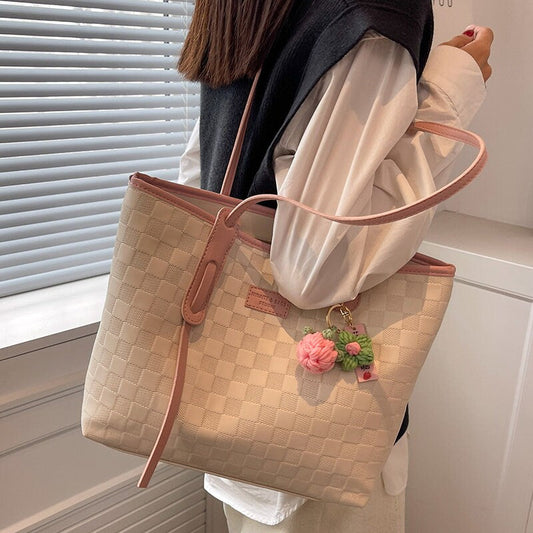 Antmvs Cute Checkerboard Shoulder Bag, Large Capacity Handbag, Oversized Handbags for Women, Vegan Leather Tote Bag, Top Handle Handbag