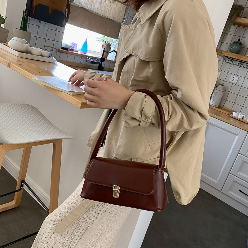 Antmvs Minimalist Vegan Leather Shoulder Bag, Cute Leather Top Handle Handbag, Luxury Women’s Purse, Evening Bags Clutch, Elegant Leather Baguette