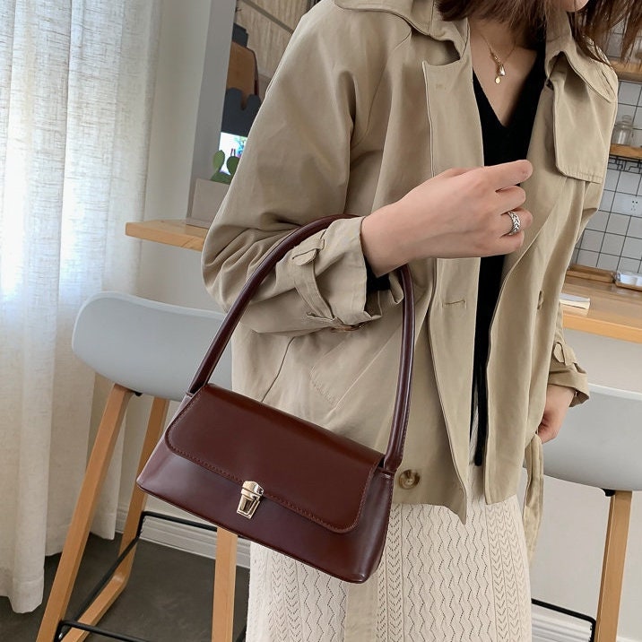 Antmvs Minimalist Vegan Leather Shoulder Bag, Cute Leather Top Handle Handbag, Luxury Women’s Purse, Evening Bags Clutch, Elegant Leather Baguette