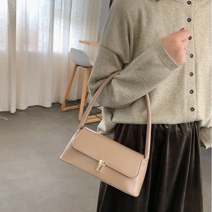 Antmvs Minimalist Vegan Leather Shoulder Bag, Cute Leather Top Handle Handbag, Luxury Women’s Purse, Evening Bags Clutch, Elegant Leather Baguette