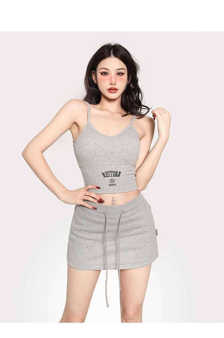 Antmvs RESTORE Solid Color Sporty Spaghetti Strap Slim Cropped Top