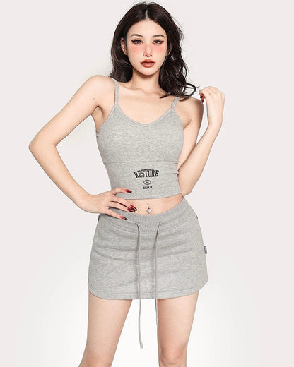 Antmvs RESTORE Solid Color Sporty Spaghetti Strap Slim Cropped Top