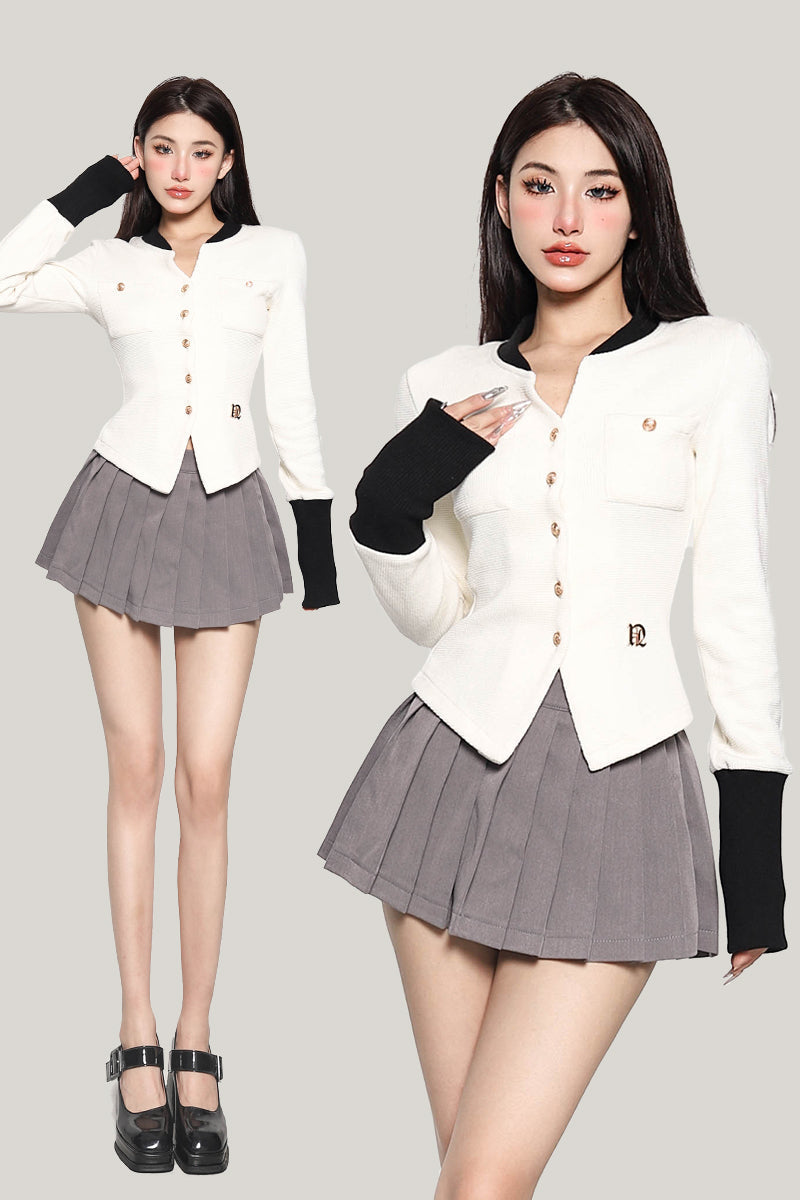 Antmvs Labelle White Long Sleeve Button Up Slim Coat Top