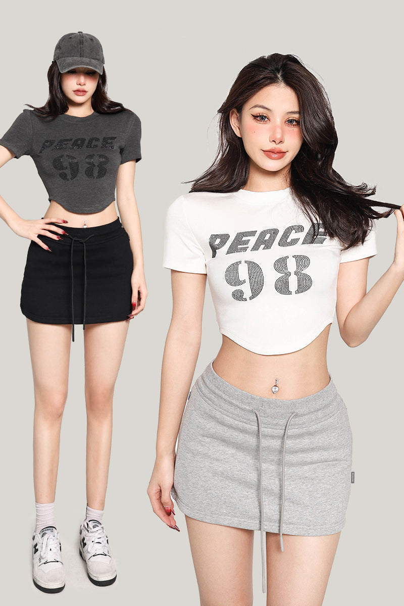 Antmvs PEACE 42 Letter Print Short Sleeve Cropped T-shirt Top