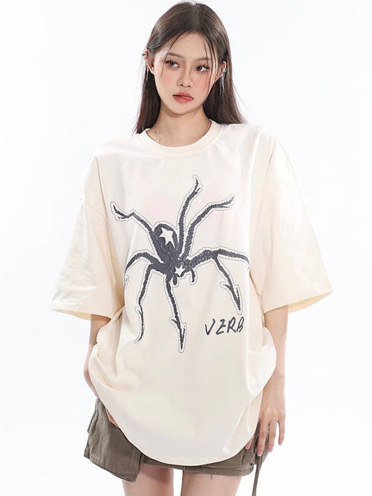 Antmvs Richie Solid Color Spider Graphic Image Print Top