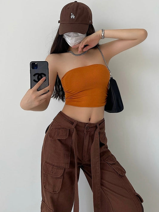 Antmvs Halia Solid Color Sleeveless Tube Cropped Top