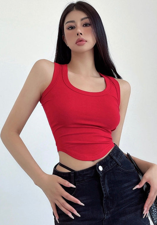 Antmvs Mia Solid Color U-Neck Wide Strap Slim Sleeveless Cropped Top