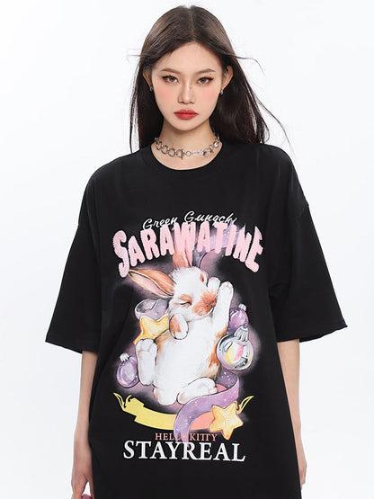 Antmvs SAWARATINE Graphic Image Print Solid Color Short Sleeve Tee Shirt Top