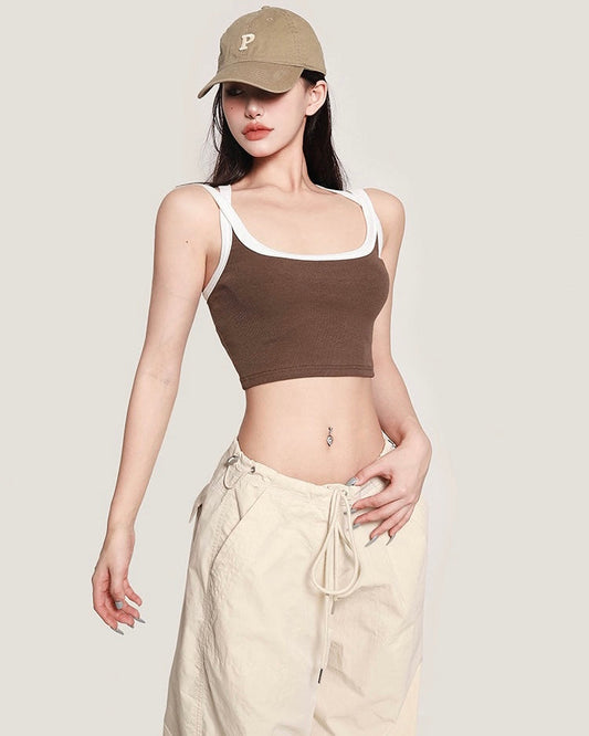 Antmvs Charlotte Solid Color White Sleeve Square Neck Slim Cropped Top