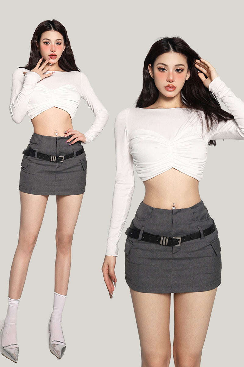 Antmvs Lizzie Solid Color White Twist Long-sleeved Cropped Top