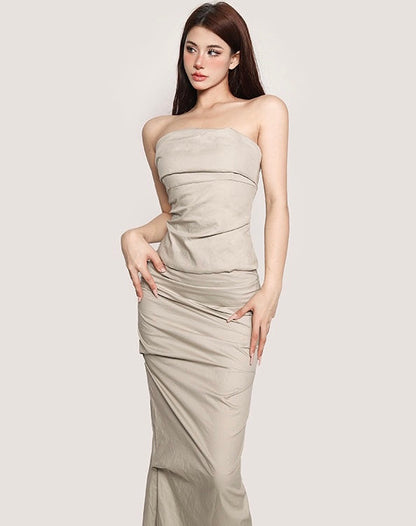 Antmvs Sarah Solid Color Sleeveless Wrap Top + Long Wrap Skirt Matching Set