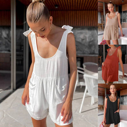 Antmvs Beige Shoulde-Tie Rompers