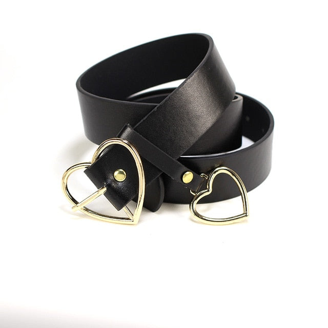 Antmvs Double Ring Women Belt Fashion Waist Belt PU Leather Metal Buckle Heart Pin Belts For Ladies Leisure Dress Jeans Wild Waistband