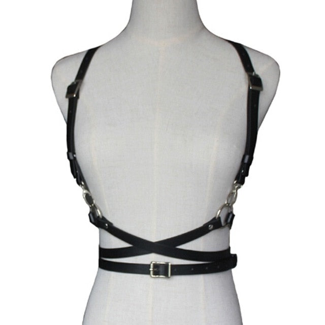 Women Sexy Harajuku O-Ring Garters faux Leather Women Body Bondage Cage Sculpting Harness Waist Belt Straps Suspenders Punk Belt