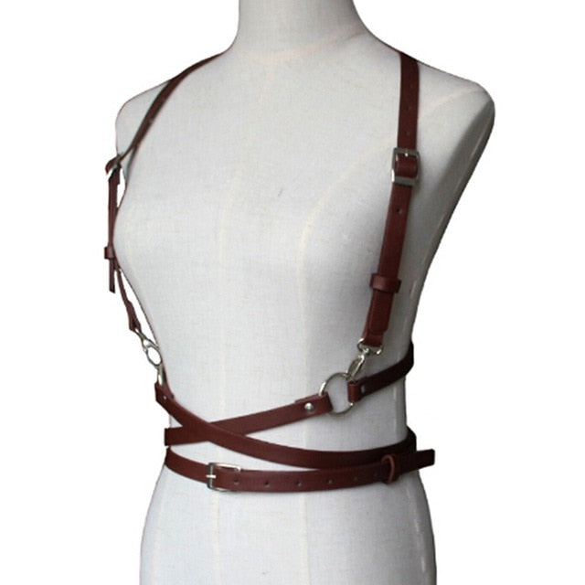 Women Sexy Harajuku O-Ring Garters faux Leather Women Body Bondage Cage Sculpting Harness Waist Belt Straps Suspenders Punk Belt