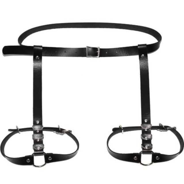 Women Sexy Harajuku O-Ring Garters faux Leather Women Body Bondage Cage Sculpting Harness Waist Belt Straps Suspenders Punk Belt