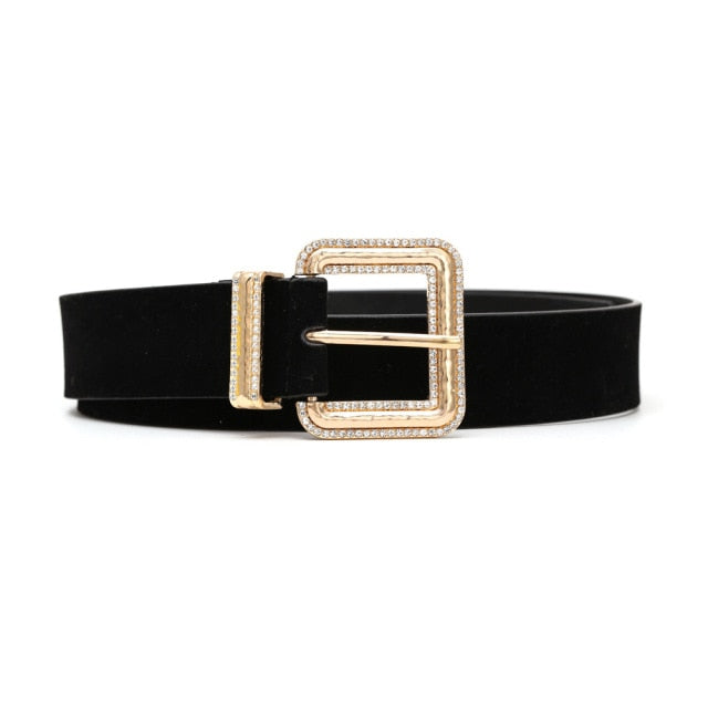 Women Vintage Belt Fashion Metal Buckle Belts for Women Retro Alloy Velvet Waistband Female Pu Dress New Female European