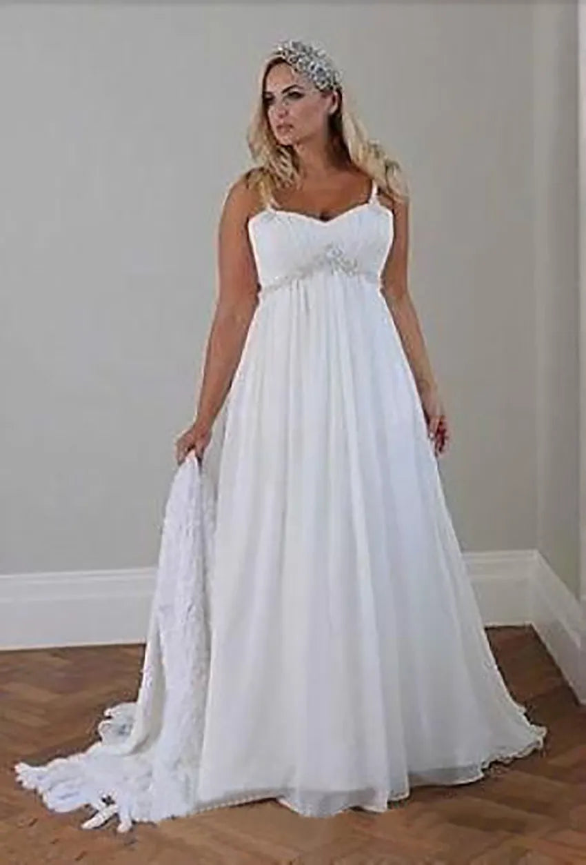 Modest Plus Size Wedding Dresses Beach Wedding Chiffon A Line Floor Length Spaghetti Straps Lace up Back Simple Elegant Boho Bridal Gowns