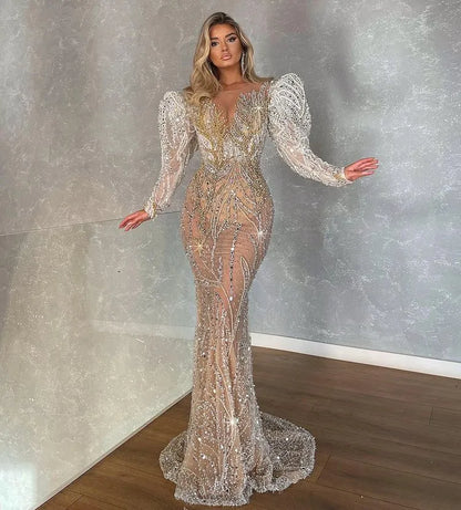 Plus Size Arabic Aso Ebi Luxurious Sparkly Mermaid Wedding Dress Beaded Crystals Lace Bridal Gowns Dresses ZJ462