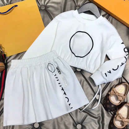 New luxury designer Fashion Clothing Sets girls cotton t shirt two piece Top brand logo children Puff Sleeve dress shirts tshirt suits black white Baby Clothes