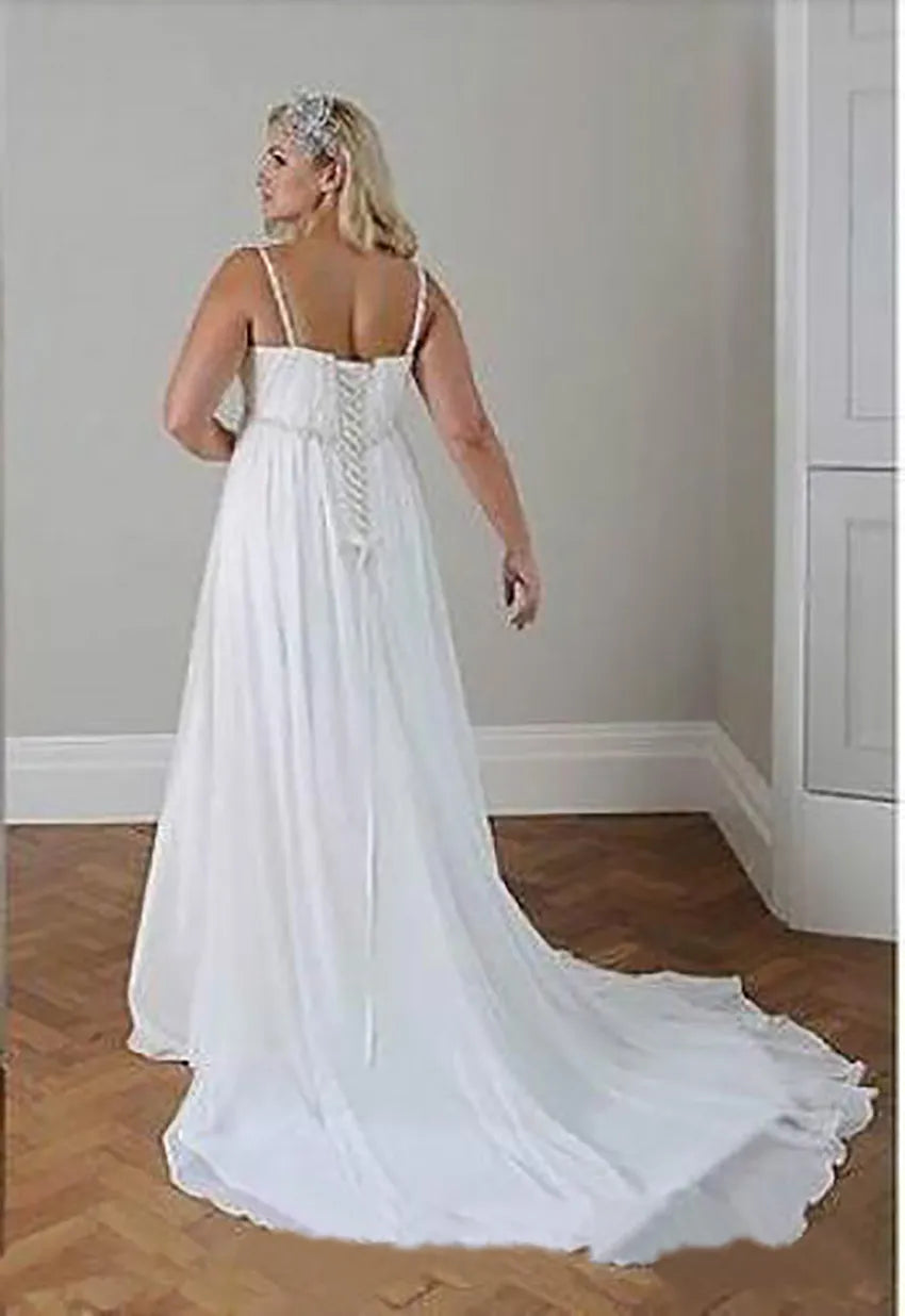 Modest Plus Size Wedding Dresses Beach Wedding Chiffon A Line Floor Length Spaghetti Straps Lace up Back Simple Elegant Boho Bridal Gowns