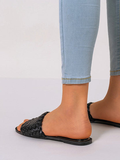 Antmvs Woven Comfortable Flat Bottom Square Head Slippers