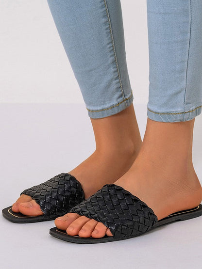 Antmvs Woven Comfortable Flat Bottom Square Head Slippers