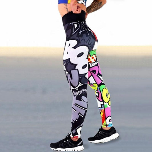 Antmvs 4 Colors Close-Fitting Cartoon Letter Print Leggings