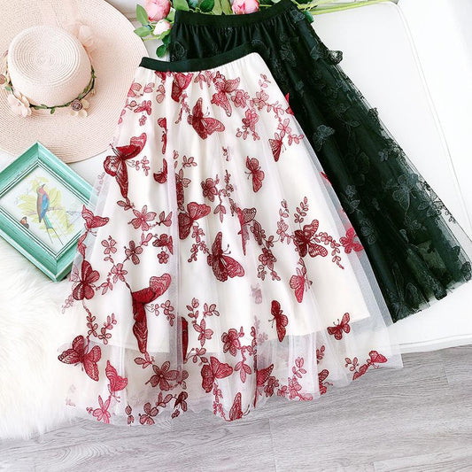 Antmvs Elegant Butterfly Midi Skirt