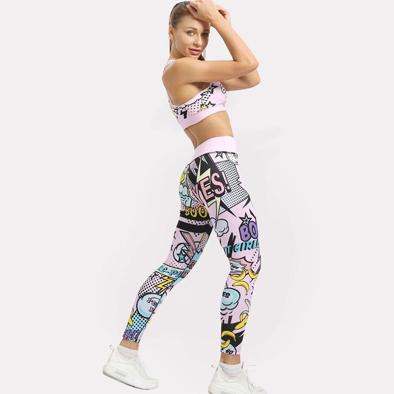 Antmvs 2 Colors Cartoon Print Seamless Sportswear Set