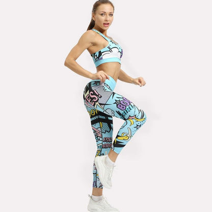 Antmvs 2 Colors Cartoon Print Seamless Sportswear Set